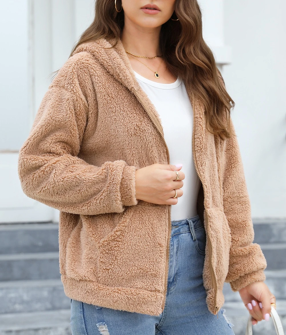 

New Autumn and Winter Women's Loose Casual Thickened Hooded Plush Coat