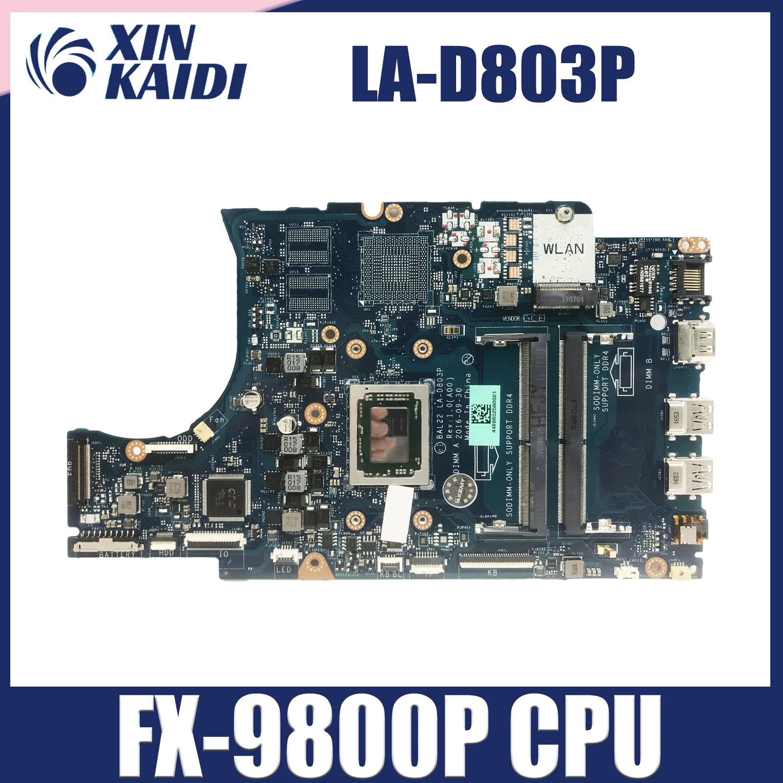 

LA-D803P Notebook Mainboard For DELL LA-D803P Laptop Motherboard CPU FX-9800P DDR4 100% Test OK