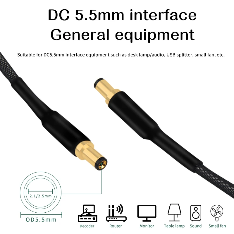 Cabo de alimentação DC de alta fidelidade OCC USB A-2.5mm/2.1mm HiFi dedicado áudio audiófilo DC5.5-2.1 cabo DC