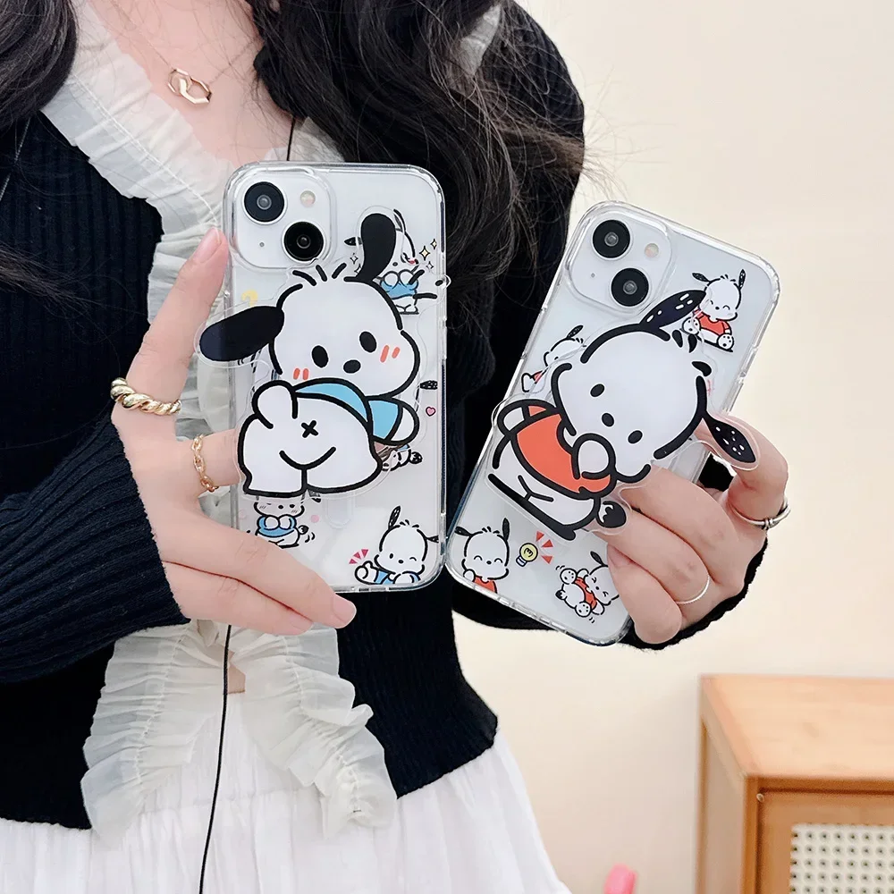 

Cute Cartoon Sanrio Pochacco for Magsafe Magnetic Bracket Phone Case For iPhone 16 15 14 13 12 11 Pro Max Anti-fall Cover Gift