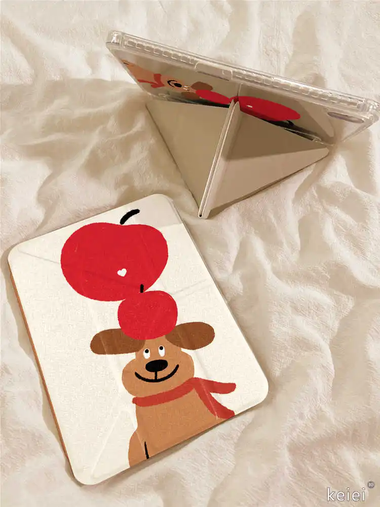 Korean Red Apple Puppy Tablet Case For iPad Pro 11inch 2018 2024 iPad Pro 12.9inch 2018 Air 6 7 Pro 13in Minimalist stylish Case