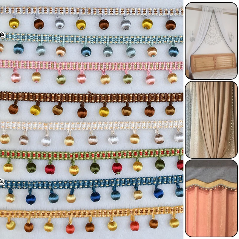 1 Meter gaya Eropa rumbai Pom Pom bola tirai renda Trim Diy Pelapis Sofa taplak meja Dekorasi Aksesori kerajinan jahit