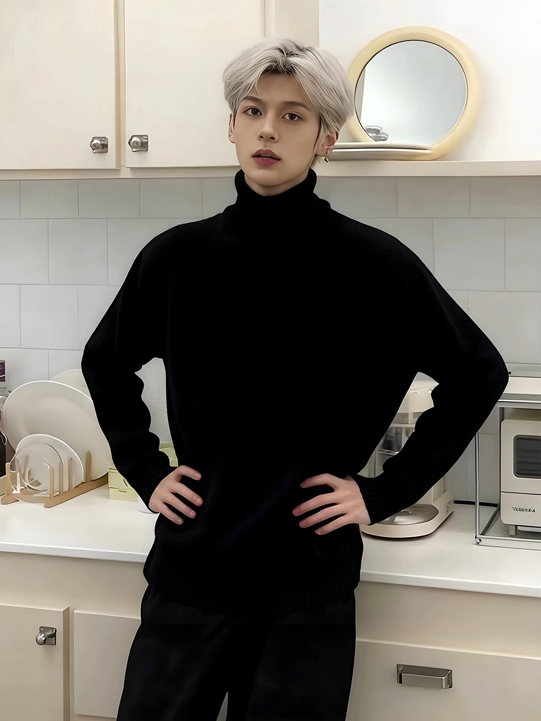 

Мужской теплый трикотаж с высоким воротником на флисовой подкладке для зимы, комфортный, дышащий, с длинными рукавами, для дома и прогулок