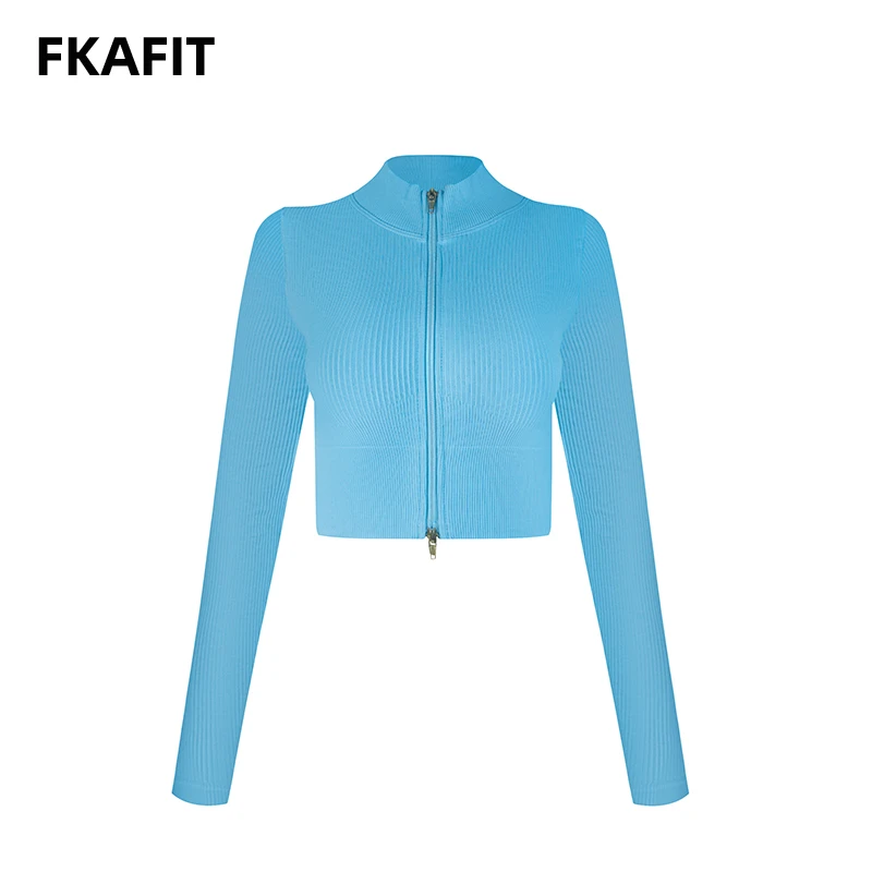 

Women's Shirt Long Sleeve Gym Top Female Workout Sports Shirts Yoga Tops Activewear Running Jackets With Front Zip