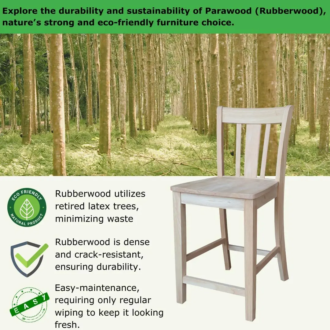 IC International Concept, San Remo Counter stool 225Lbs ความจุ WT, ไม้จริงแข็ง, parawood ที่แข็งแรง, ความสูงของที่นั่ง24 ", DIY,