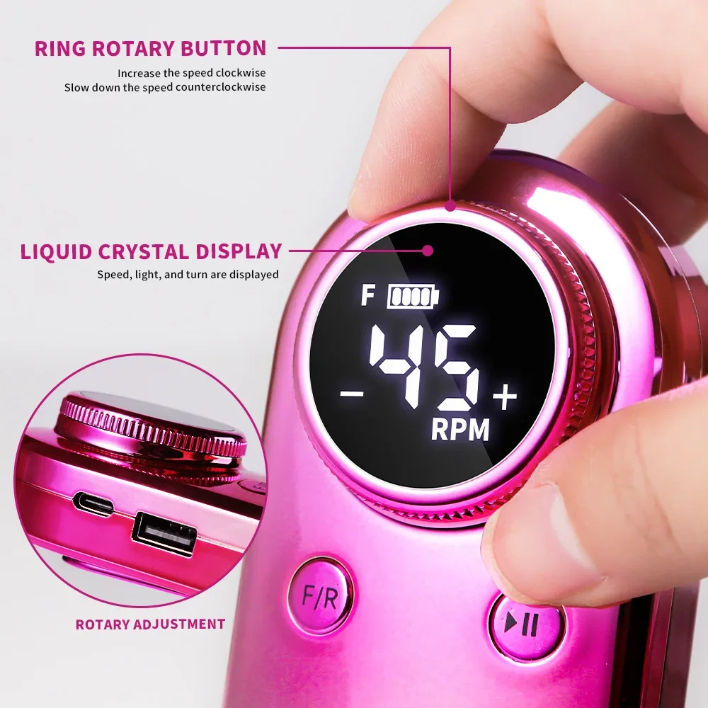 Perceuse à ongles professionnelle 45000 tr/min, lime à ongles électrique sans fil Rechargeable pour ongles acryliques, polissage du Gel, retrait