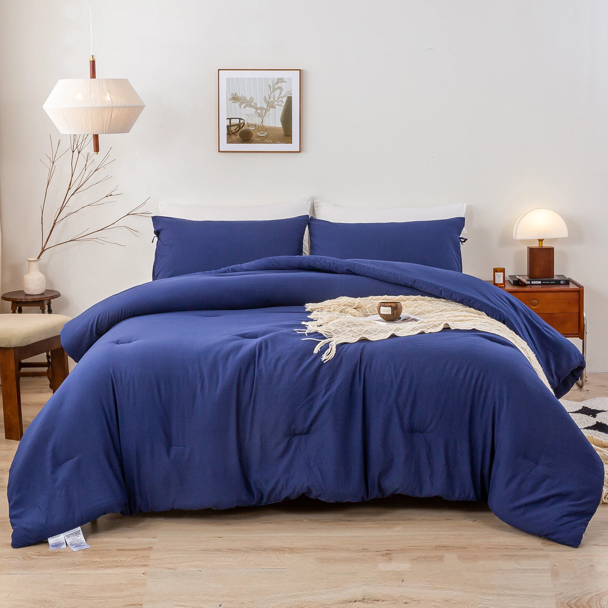 

Ultra-Soft Queen Size Comforter Sets, Comfy Washed Poly cotton 3 Piece Comfort Fluffy, Lightweight but Warm All Season