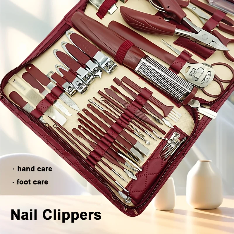 42pcs Diamond Pattern Stainless Steel Manicure & Pedicure Set - Includes Nail Clippers, Eagle Beak Pliers, Ear Scoop