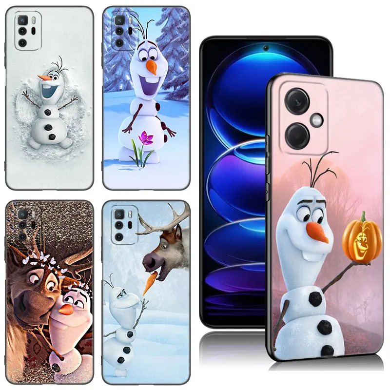 Cute O-Olaf Black Silicone Phone Case For Xiaomi Redmi Note 10 11 11S 12 13 4G 8 9 11T Pro 5G Plus 8T 9S 10S 12S