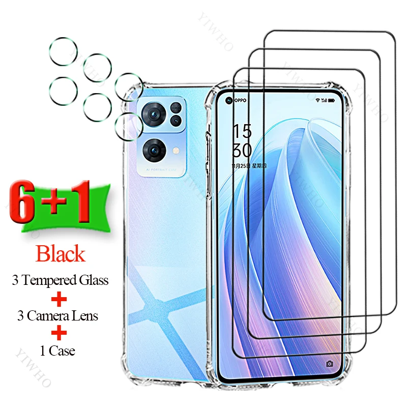 6+1 Screen Protector Tempered Glass for Oppo Reno7 Pro Lite SE 5G Soft Silicone Case Camera Cover for Oppo Reno 7 7Pro 7se 7lite