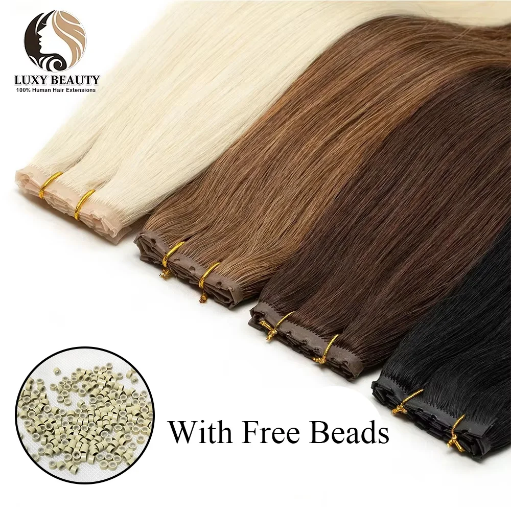 Loira invisível trama da pele injetar extensões de cabelo humano em linha reta dupla guia trama cabelo natural preto marrom xo buraco extensões de trama