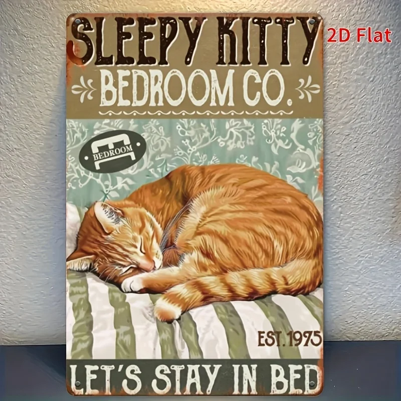 Vintage 'Sleepy Kitty Bedroom Co.' Metal Tin Sign -  Retro Iron Wall Art, Multipurpose Home Decor for Bar, Cafe, Man Cave, Gym,
