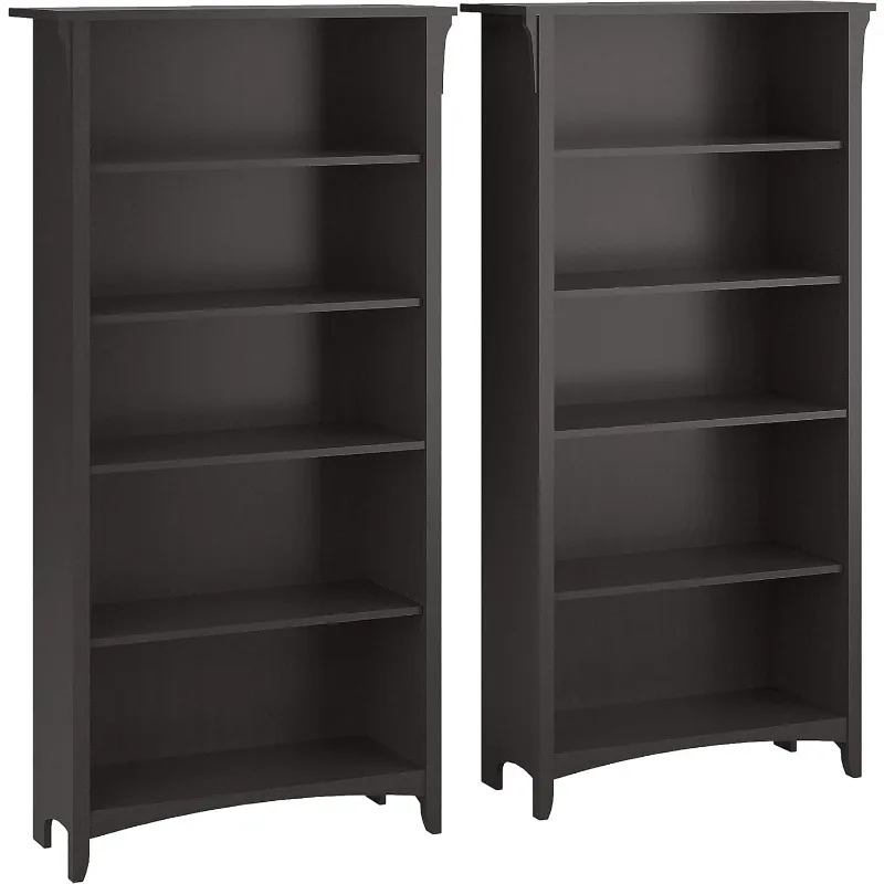 5-Shelf 63-Inch H Tall Bookcase,Suitable for Study,Bedroom,Living Room Each Shelf Supports Up To 50 Lbs.Evenly Distributed 2/Set