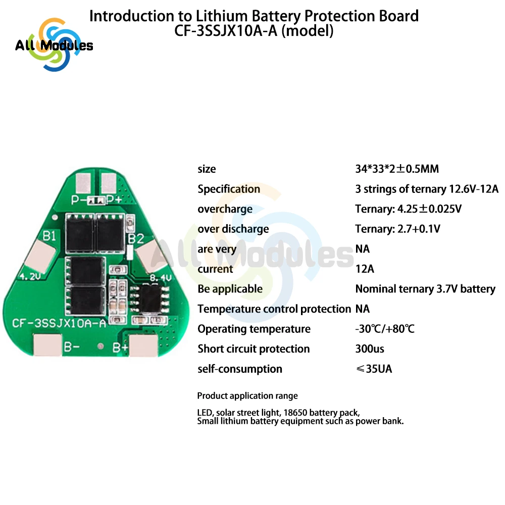 3S 12.6V 12A Lithium Battery Module Overcharge Over-discharge Protect 3 Cell Pack 18650 Li-ion BMS PCM PCB Protection Board