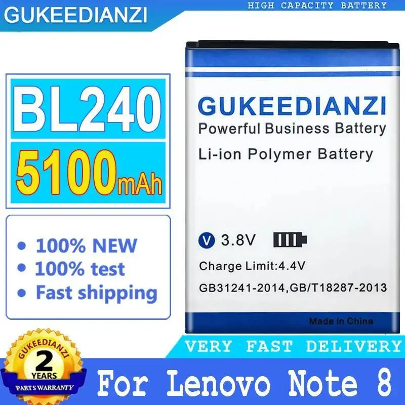 

Аккумулятор мобильного телефона BL240 емкостью 5100 мАч для Lenovo Note 8 A936 A938 A938T, экологически чистый