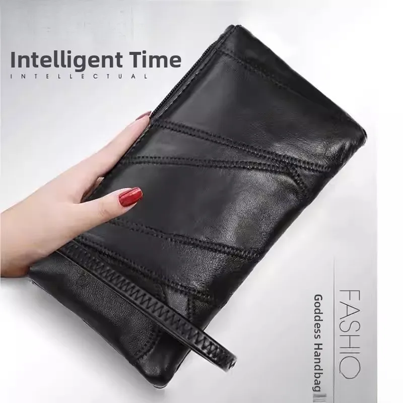 

Fashionable Large Size Leather Clutch Bag Soft Skin Mobile Phone Coin Wallet Market Bag Trendy Splicing Design Daily Use