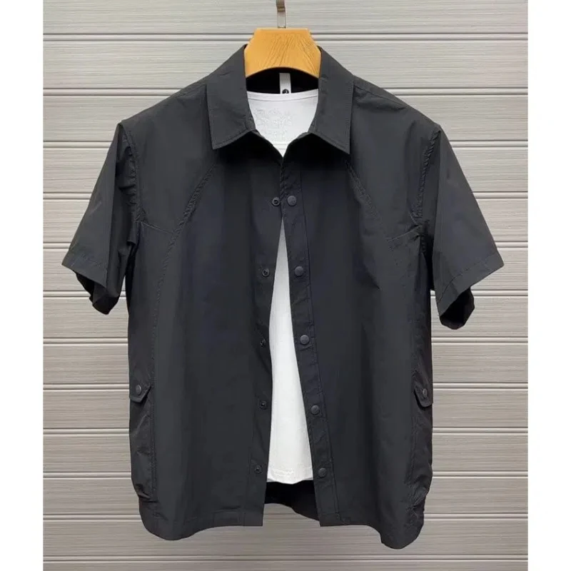 

Рубашка мужская с отложным воротником, однотонный кардиган на пуговицах, короткий рукав, Повседневная Формальная одежда в английском стиле, лето