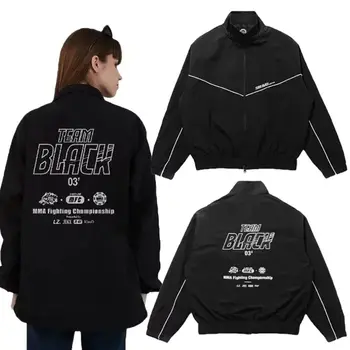 Women Men Black Zipper Jacket, Jinx Manhwa Team Black Jaekyung Cosplay Coat MMA Fight Championship Casual Costume