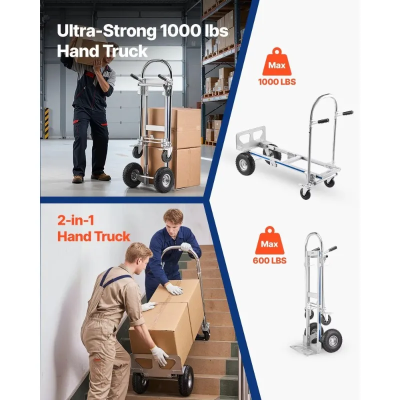 2-In-1 convertible trolley with non-slip handle wheels, suitable for four-wheel mode, movable, with wheels