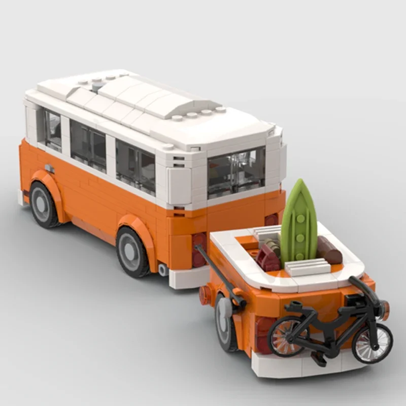 Moc Building Bricks City Car Model T2 camper con tecnologia di rimorchio blocchi modulari regali giocattoli per bambini set fai da te assemblaggio