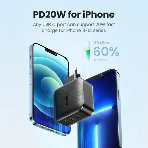 UGREEN 65W GaN Зарядное Устройство Quick Charge 4.0 Type C для iPhone и MacBook — внешний вид товара