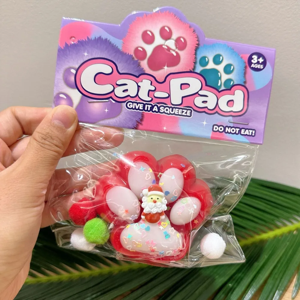 Kneading Christmas Cat Paw Squeeze Toys Slow Rebound Handmade Cartoon Cat Claw Toy Silicone Colorful Cat Paw Pinch Toy Children