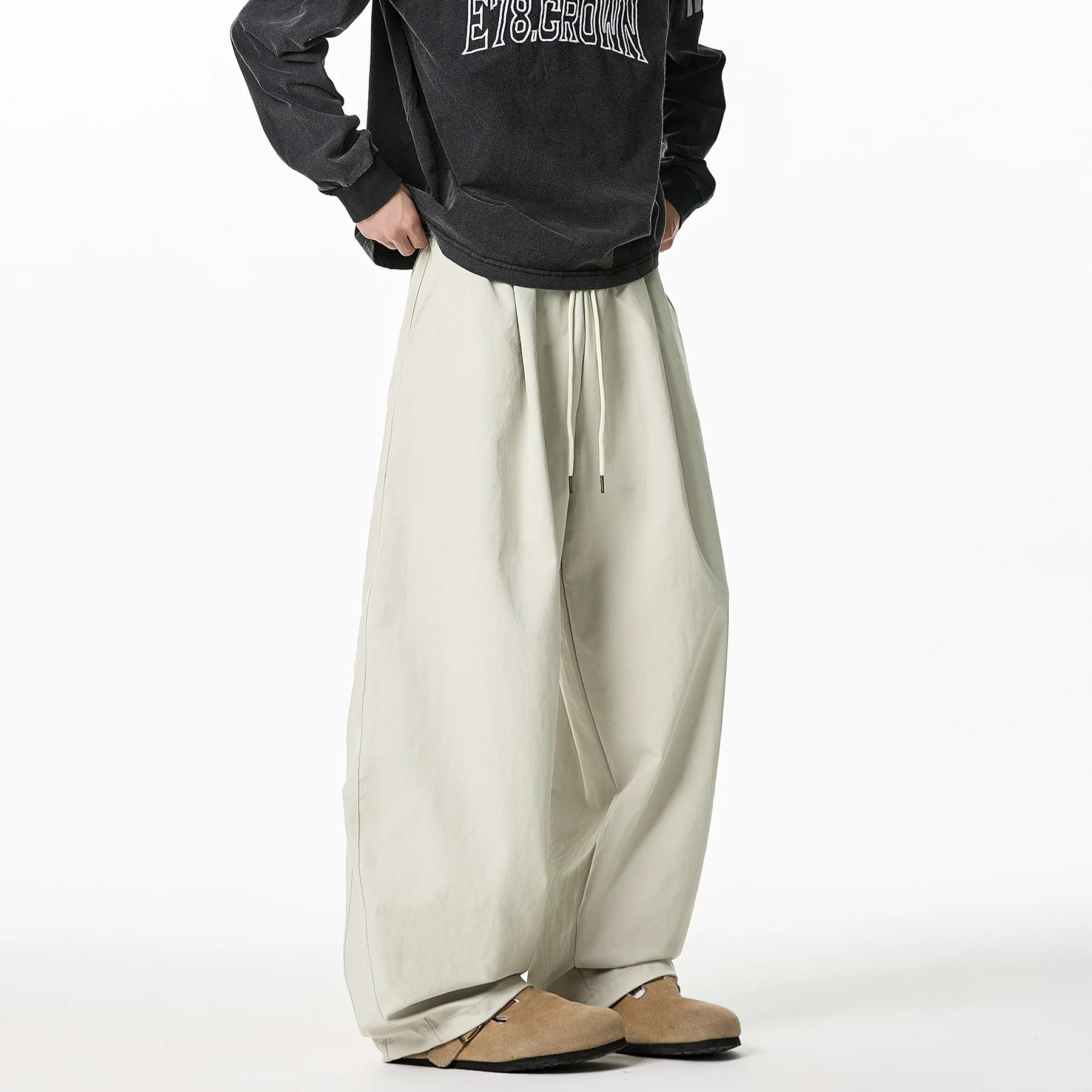 

2025 Autumn Winter Casual Pants Men's Pleated Pants Loose Design Solid Color Wide Leg Casual Trousers
