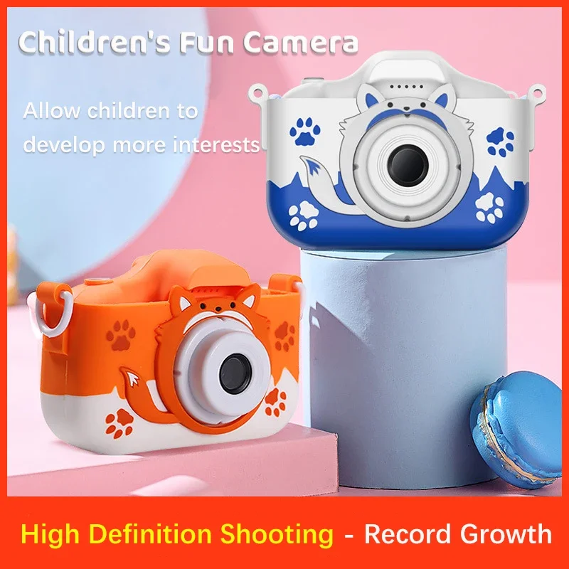Cute Fox Camera Toy HD 1080P Kids Digital Camera Kids Early Shoot Toys Built-In Game Camera Shockproof Silicone Protection Cover