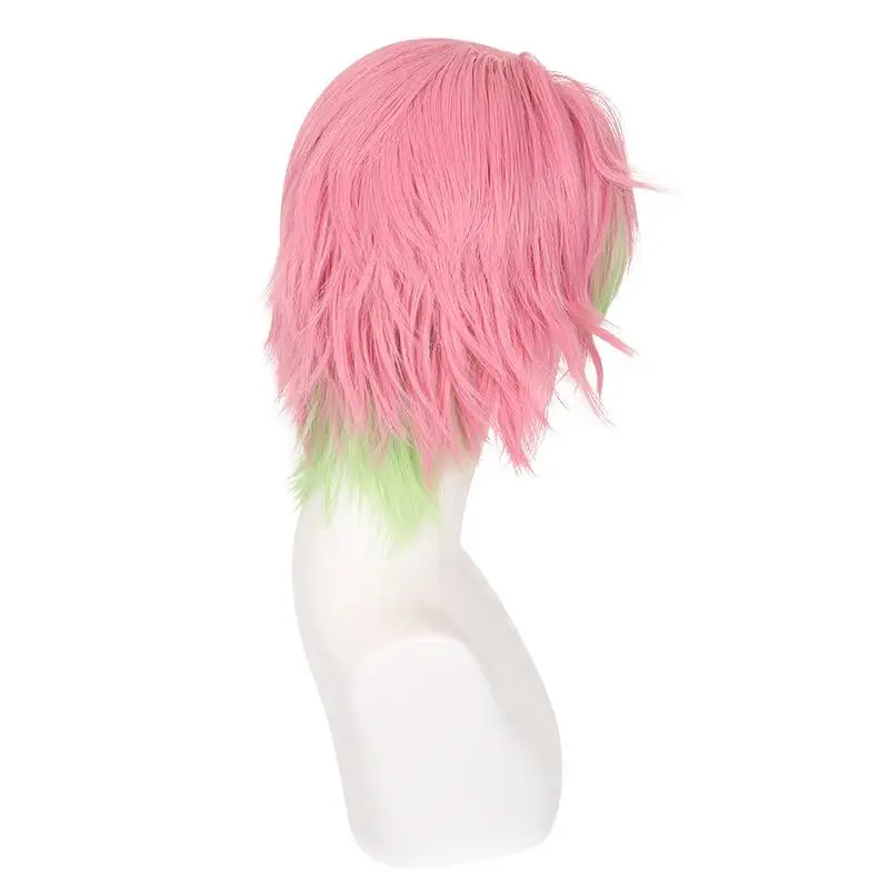 Demon Slayer Kanroji Mitsuri Anime Cosplay Wigs Pink Green Turn up Short Hair Halloween Christmas Heat Resistant Daily Use Wig