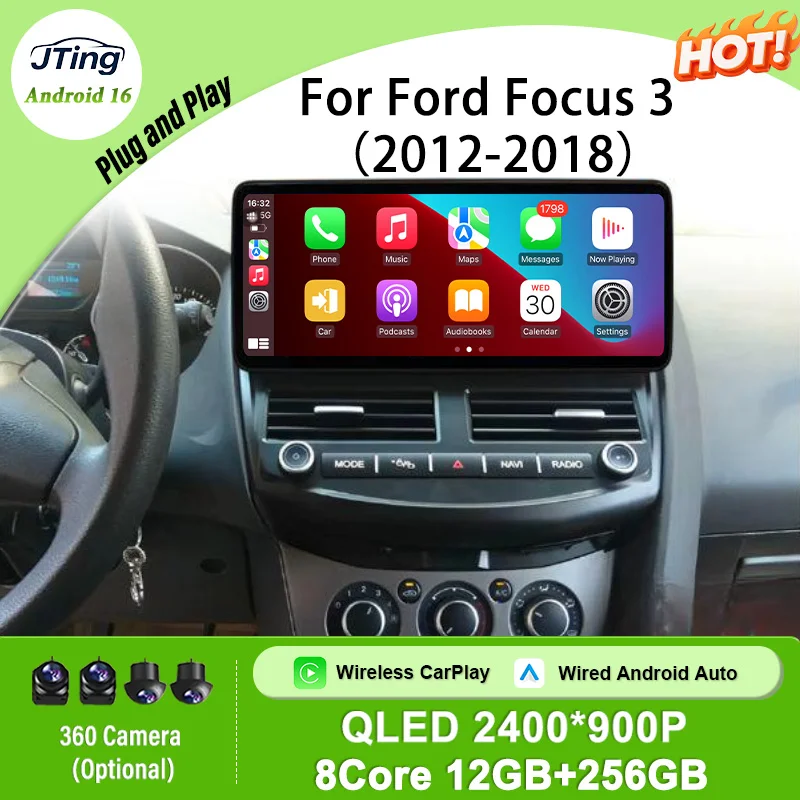 12.3 inch Android 16 CarPlay Android Auto for Ford Focus 3 2012-2018 Car Radio GPS Navi Bluetooth HD QLED Touch Screen Autoradio