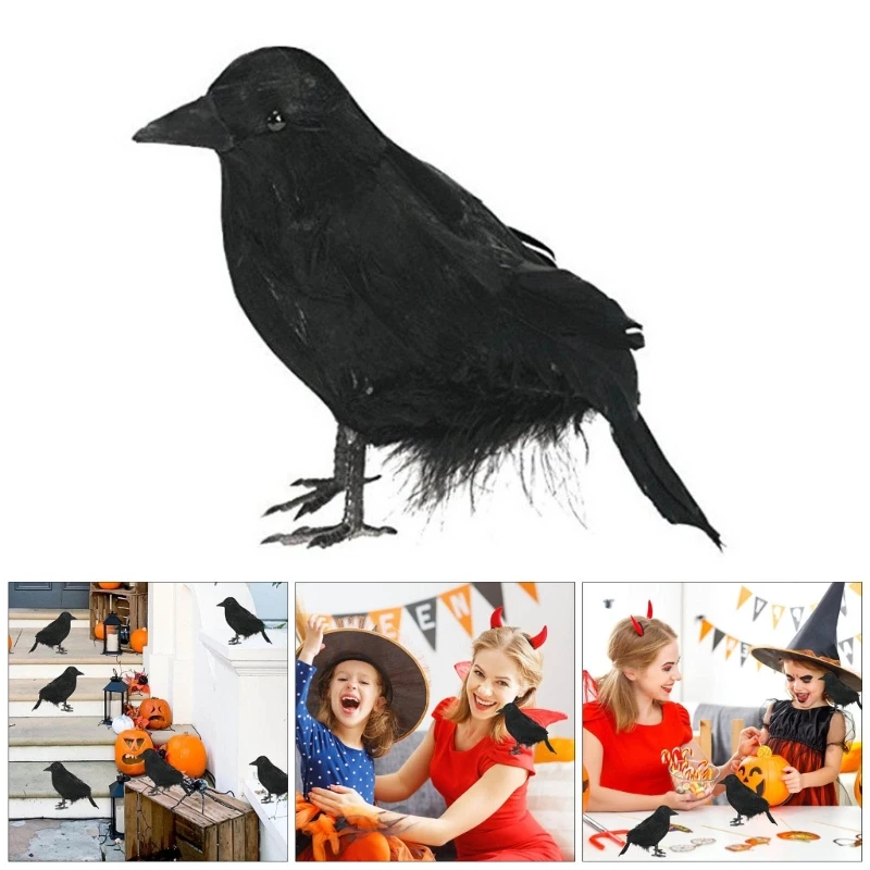 Realistic Feathered Crow Corbie Bird Halloween Theme Party Props Frightening Festives Decorations for Indoor Outdoor