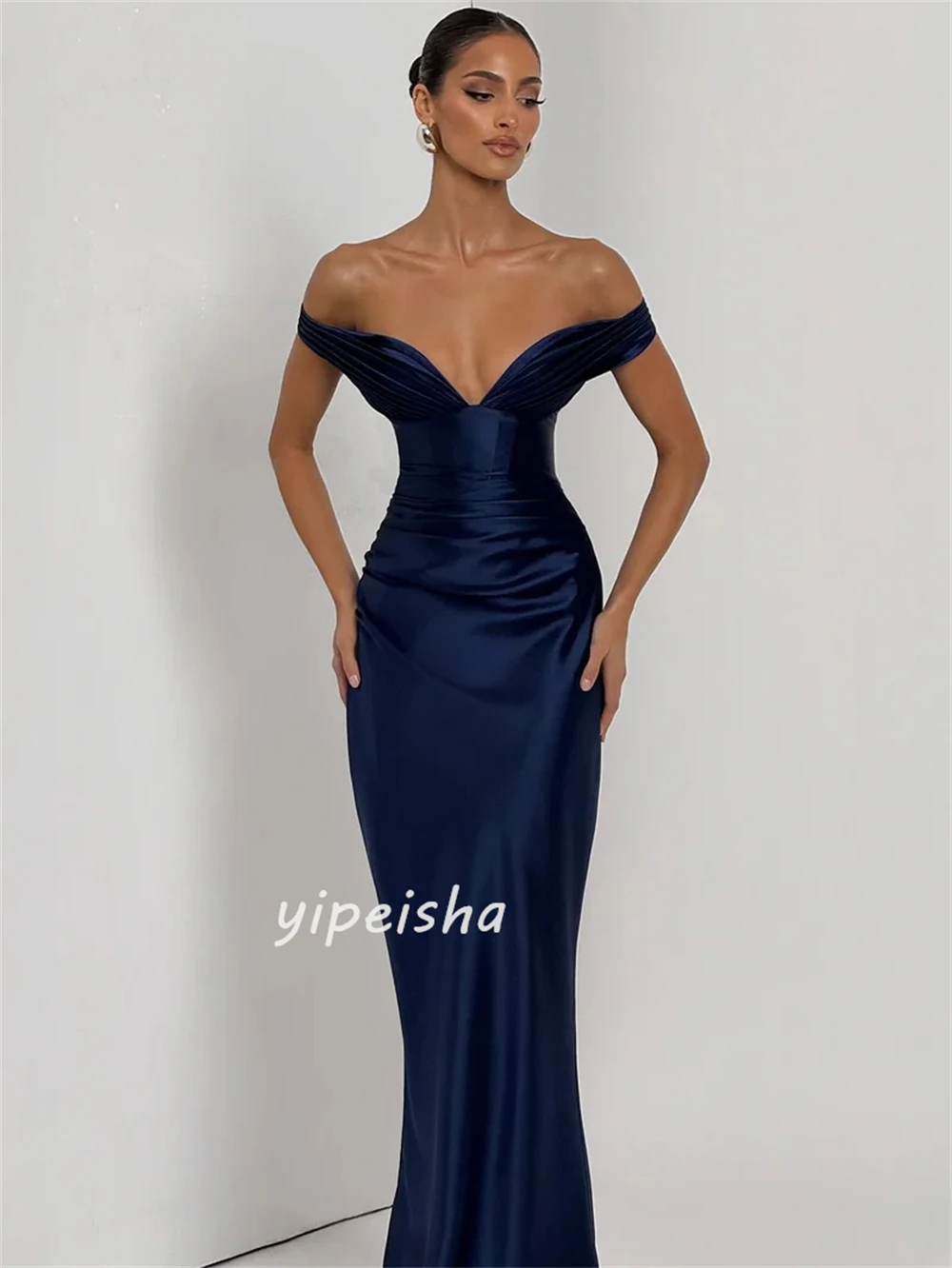 Robes longues froncées simples de Style moderne personnalisées, colonne personnalisée, épaules dénudées, robes d'occasion sur mesure, tailles disponibles