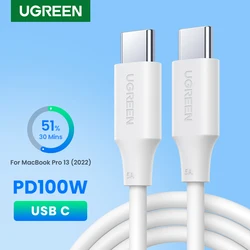 UGREEN-맥북 프로용 USB C 케이블, 100W, 삼성 갤럭시 A52s 용, 고속 충전 케이블, 5A 내장 E-마커 칩, USB c형 케이블