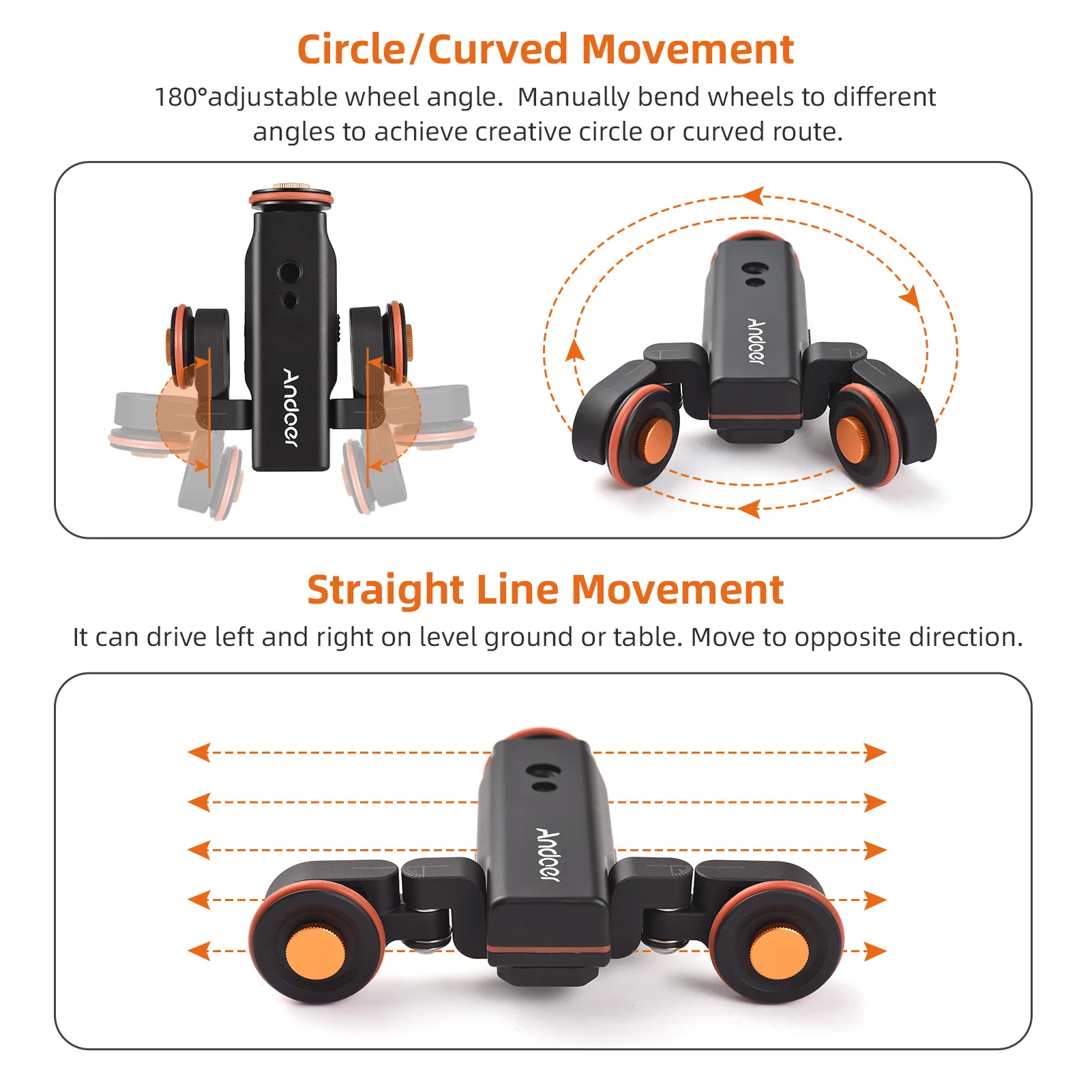 Andoer Motorized Camera Video Dolly with Scale Indication Auto Dolly Motorized Video Slider Skater 3 Speeds Adjustable Dolly