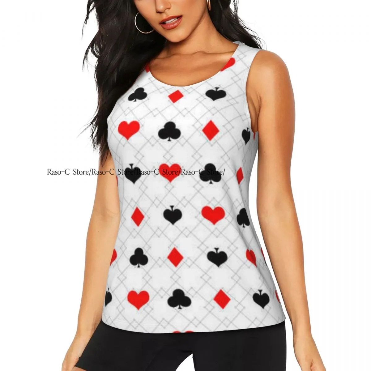 Women's Workout Tank Tops Quick Dry Sleeveless Athletic Shirts Poker With Card Suits Casino Texture Gym Yoga Tops