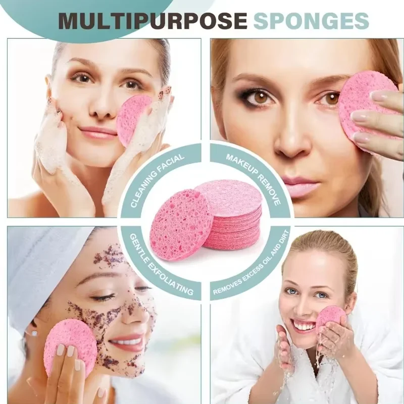 10/50PCS Esponja Facial Comprimida de Pulpa de Madera Natural, Esponja Facial Espumosa, Esponja Cosmética, Esponja Limpiadora Facial