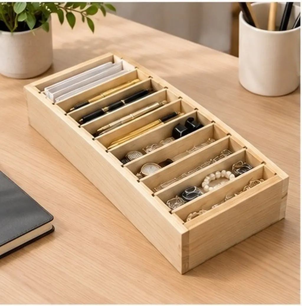Wooden Portable Multi Compartment Detachable Business Card Holder Organizer Cards Jewelry Office Desk Home Storage