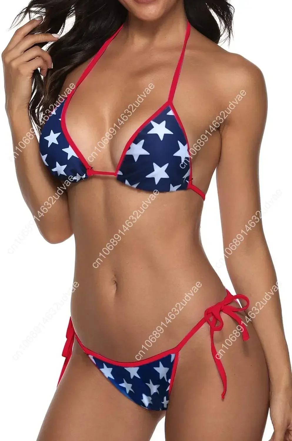 American Stars Mulheres Maiô de duas peças Sexy Swimwear Halter String Triangle Bikini Sets
