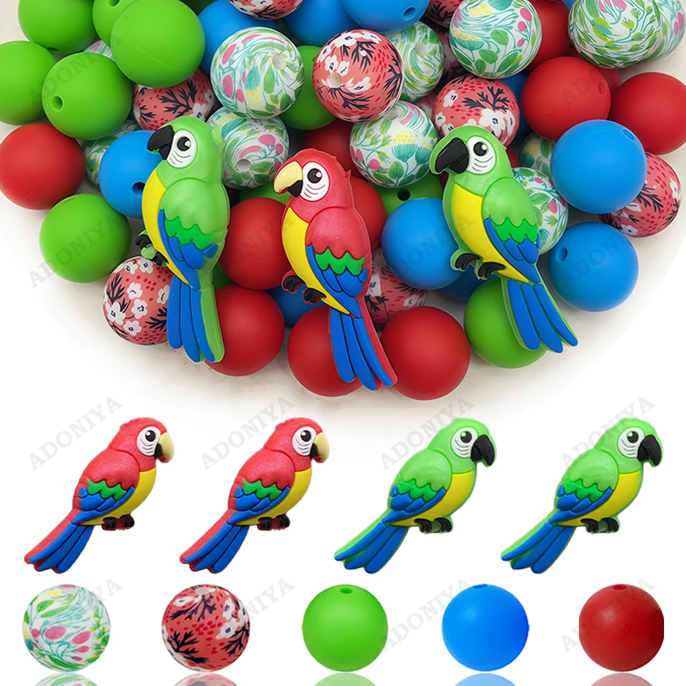 32/44-teiliges 3D Papageien-Serie Silikonperlen-Set für DIY Perlenketten, Armbänder, Stiftdekorationen, Schmuckanhänger usw. Feiertags-Geburtstagsgeschenk – Detail 1