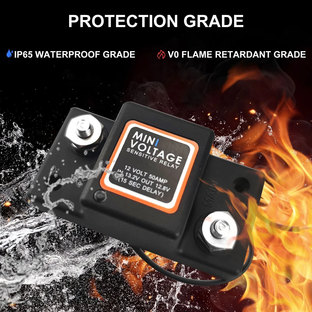 

Dual Battery Isolator Waterproof Mini Voltage Sensitive Relay 12V 50A Voltage Sensitive Relay for Camper RV Yacht Auto
