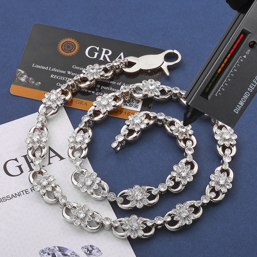 New S925 Silver Moissanite Sparkling Cuban Necklace Hip-Hop High-End Jewelry And Brass VVS1 Men's And Women's Bracelet