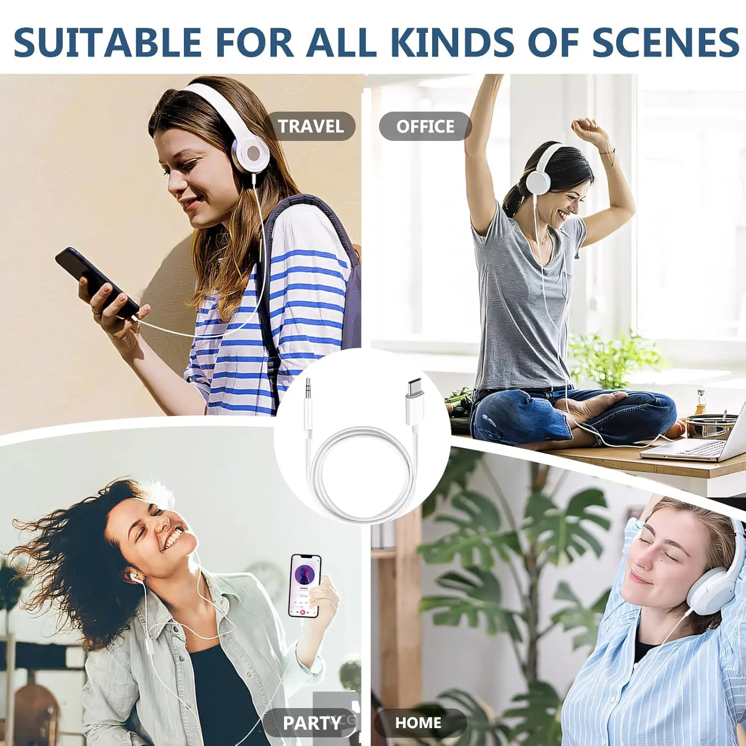 10개입 스테레오 USB C to 3.5mm 오디오 AUX 잭 케이블 3.3피트 아이폰 15/15 프로 맥스, 삼성 갤럭시 S23, S22, 노트 20 호환