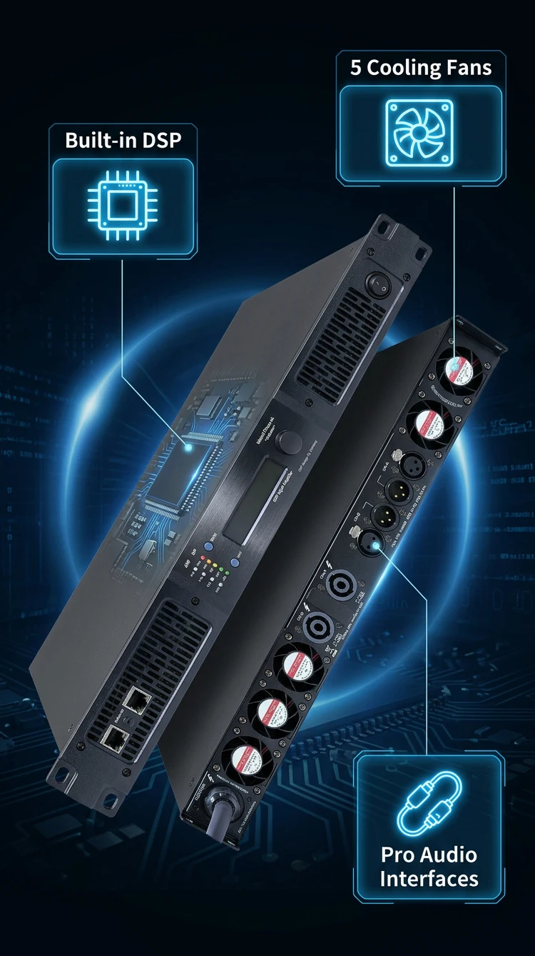 Paulkitson PD2-42DSP Professioneller Leistungsverstärker | 2×4200W RMS @8Ω 2-Kanal-Verstärker für DJ-Subwoofer, Line-Array-Lautsprecher – Detail 8