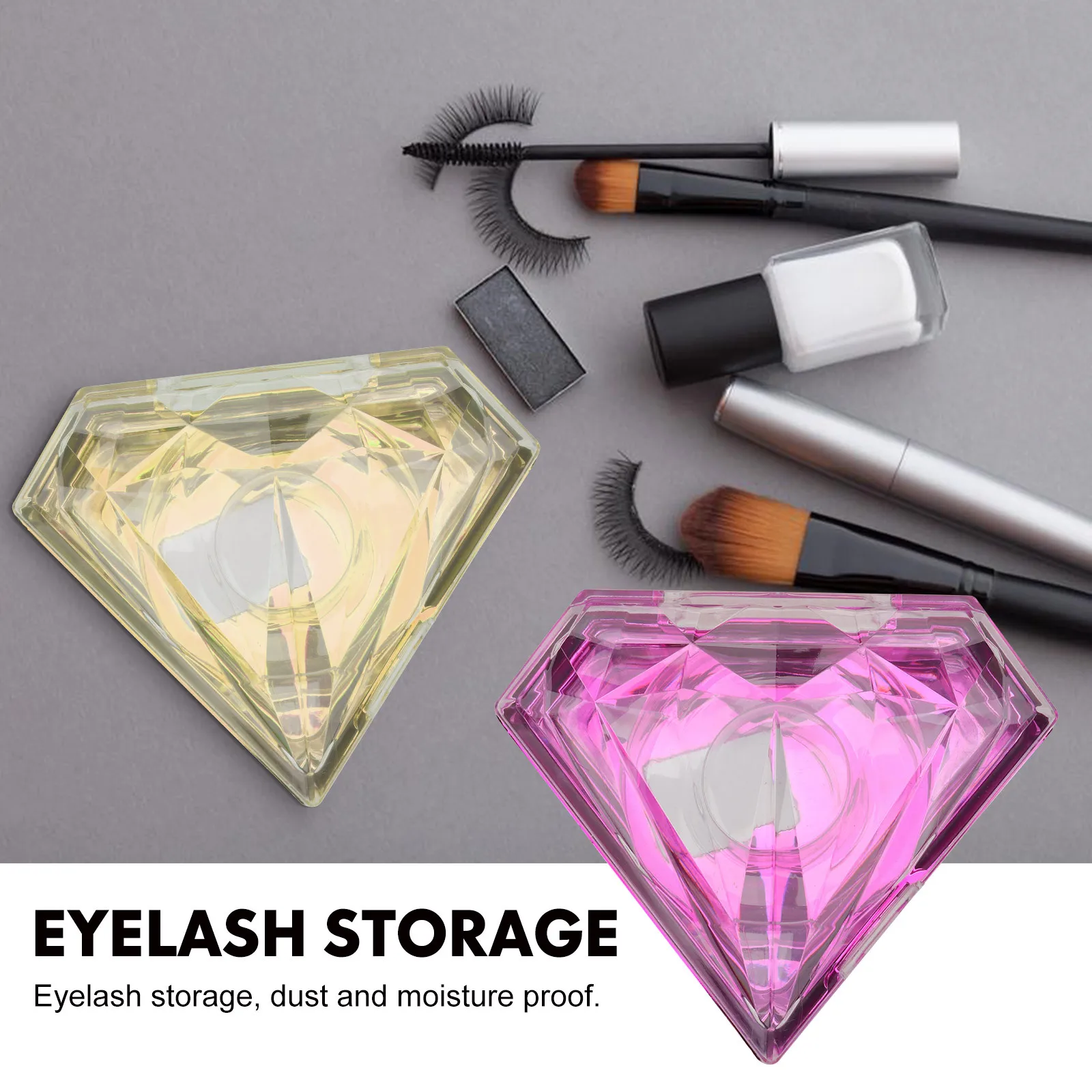 

2Pcs False Eyelash Box Diamond Shaped Storage Case Acrylic Material Securely Hold Lashes Makeup Accessories False Eyelash Box