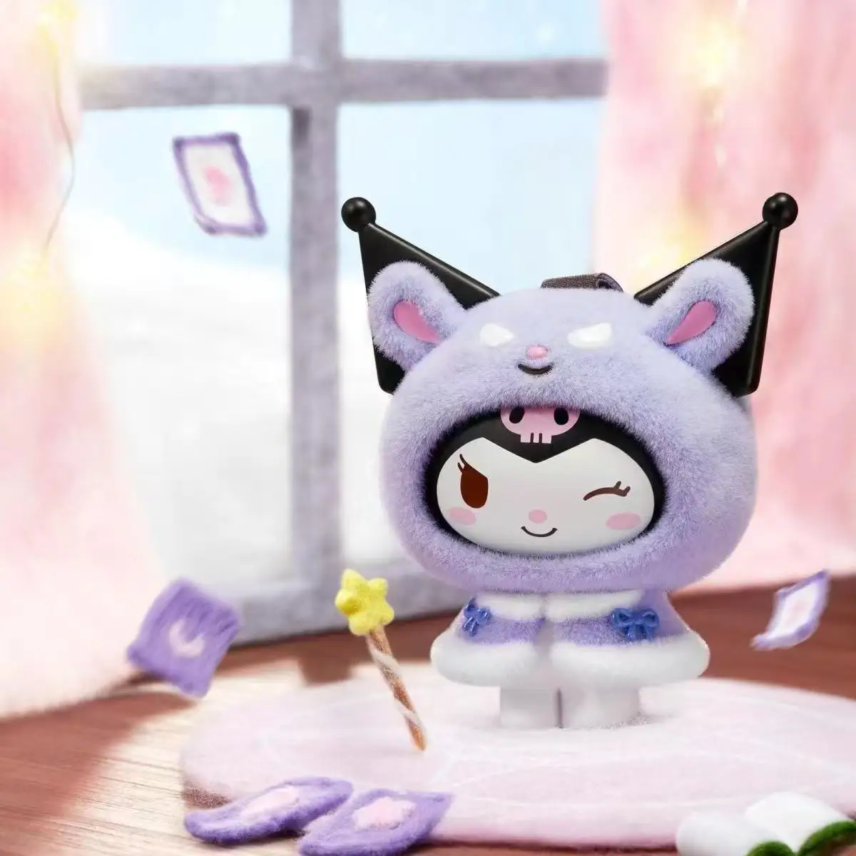 Натуральная глухая коробка Sanrio Little Cape Series, милый флокированный кулон, настольное украшение, модные коллекционные фигурки, подарок для девочек