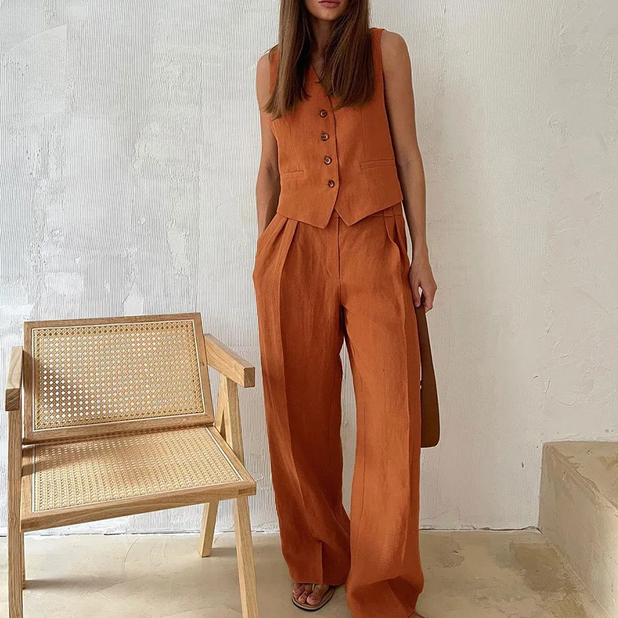 

Womem's Chic Vest Long Skirt 2-Piece Set Summer New Female Sleeveless Top Fashionable Office Ladies Loose Dress Outfits