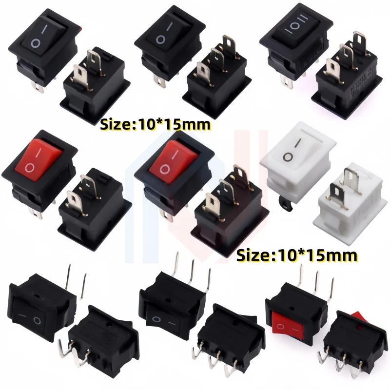 

Push Button Switch 10x15mm SPST 2Pin 3A 250V KCD11 Snap-in On/Off Rocker Switch 10MM*15MM Black Red and White Power switch