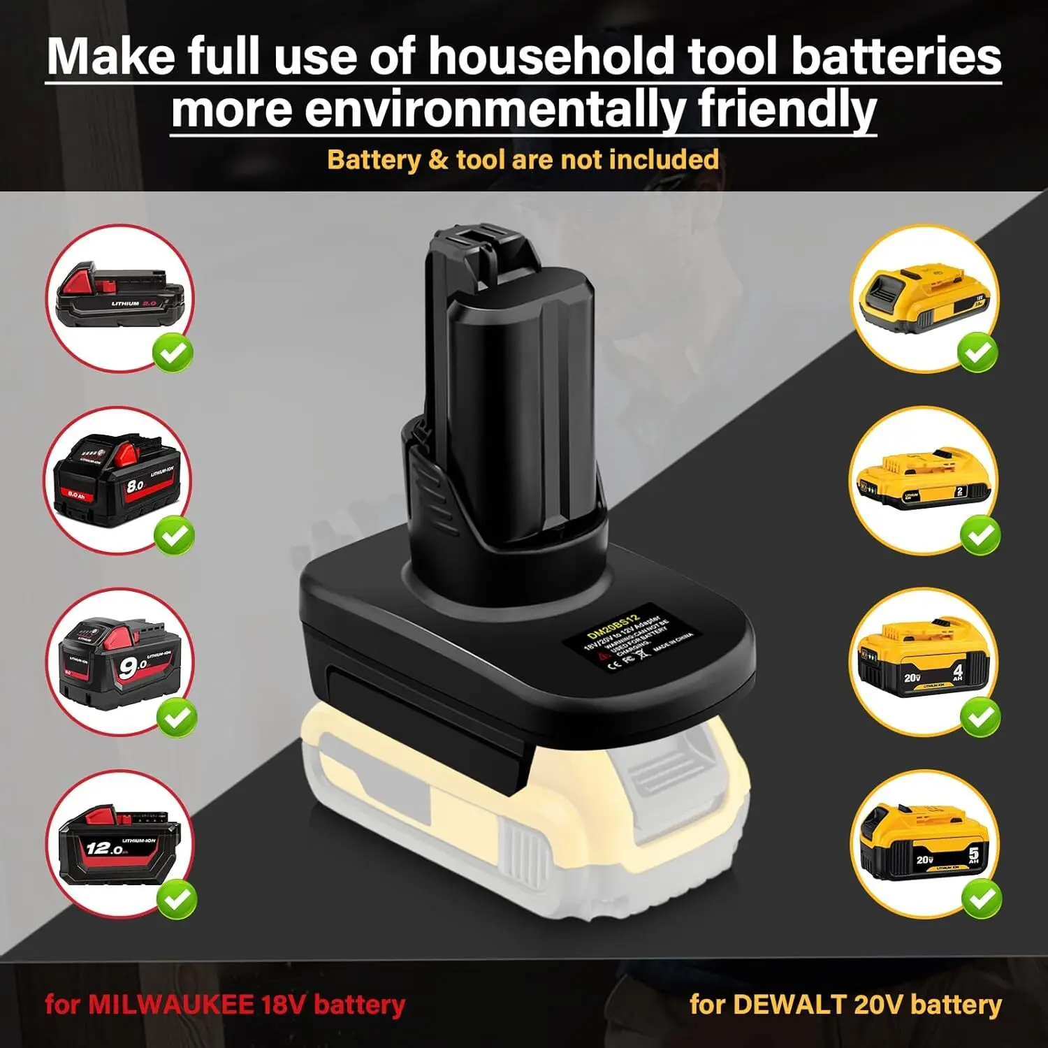 

Конвертер DM20BS12 для инструментов Dewalt 20V в Bosch 12V, адаптер для аккумуляторов Milwaukee 18V в Bosch 12V GBA для электроинструментов.