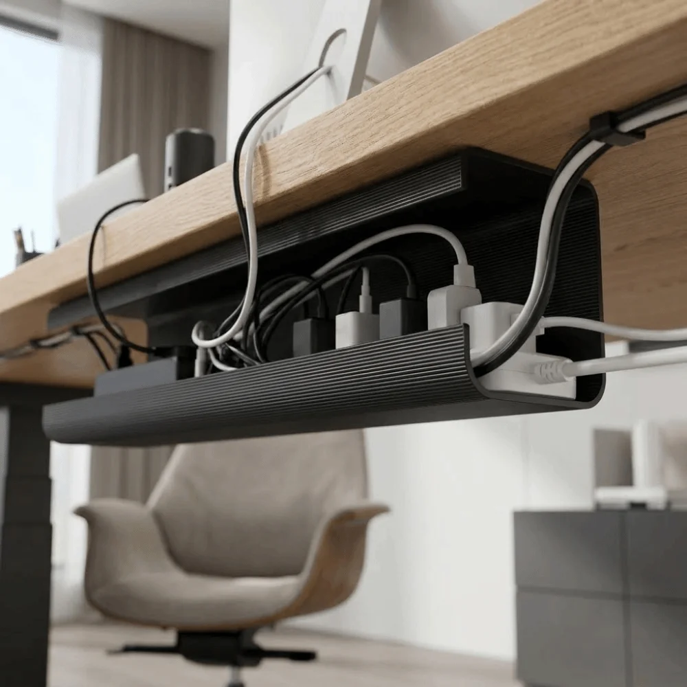 PVC Under Desk Cable Management Tray Large Capacity Easy Installation Wire Organizer Box Adhesive Mount Minimalist Design - view 5