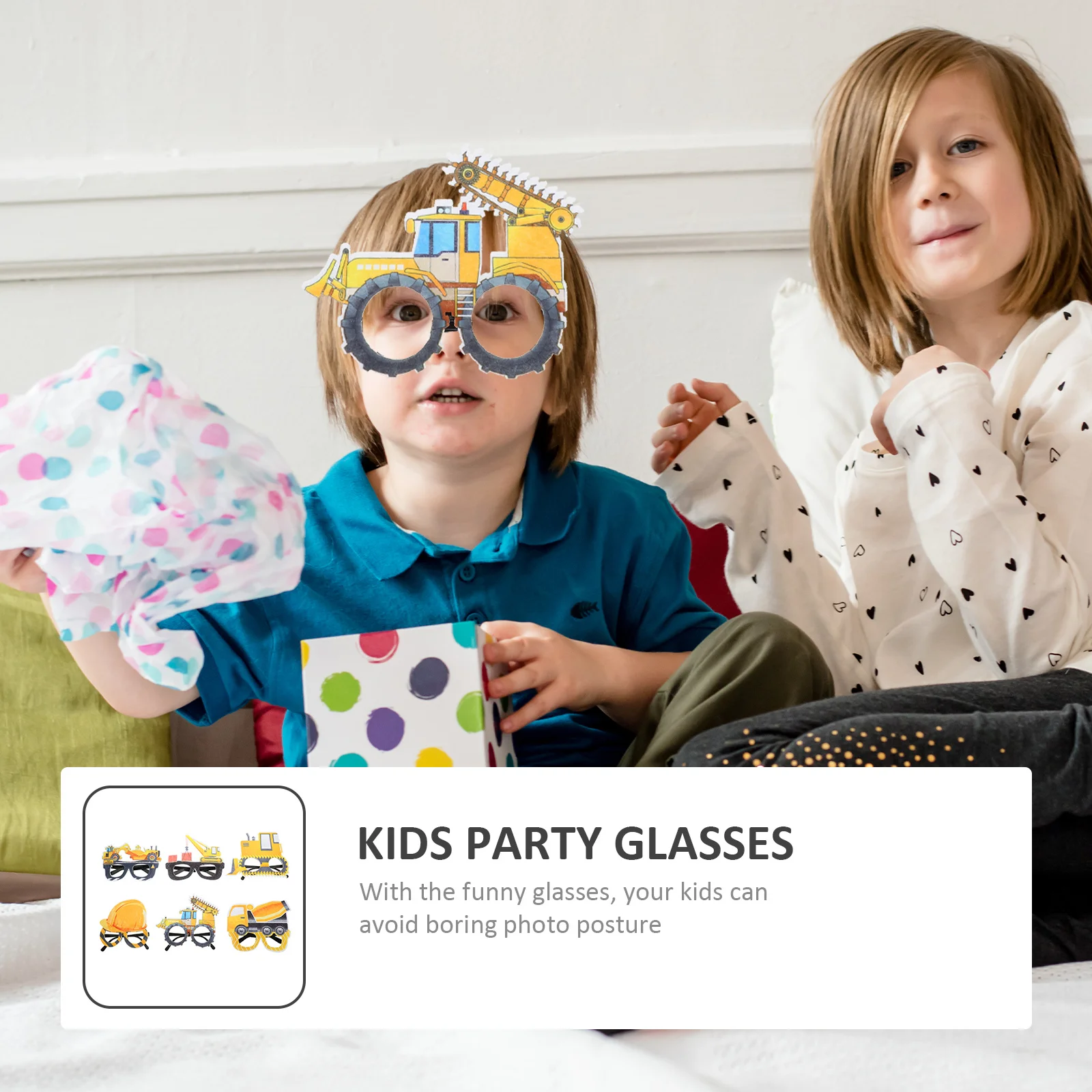 

6Pairs Engineering Truck Glasses Kids Party Eyewear Novelty Fun Photo Props Car Shape Decorative Birthday Glasses Lightweight